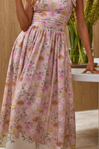 Dua Tied Shoulder Maxi Dress Floral Peach