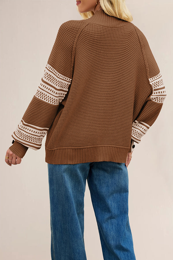 Stylish Color-blocked Loose Long-sleeved Knit Sweater