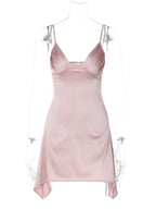Summer Dress V-Neck Pleated Backless Pink Mini Length Beach Dress