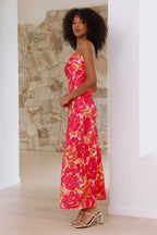 Hilda Minimalist Maxi Dress Rose/red Splatter Statement Occasion Edit