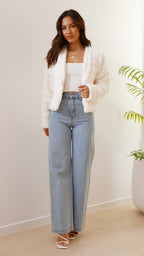 | Teddy crop jacket, line pattern