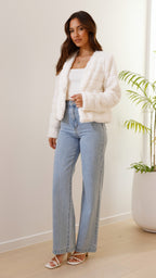 | Teddy crop jacket, line pattern