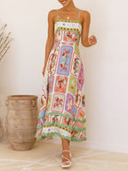 Tarot Panel Print Spaghetti Strap Square Neck Maxi Dress
