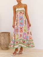 Tarot Panel Print Spaghetti Strap Square Neck Maxi Dress
