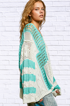 Color-Blocked Stripe Pattern Knit Top with Twisted Weave