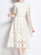 Water-soluble Lace Short-sleeved Slim-fit Midi Dress