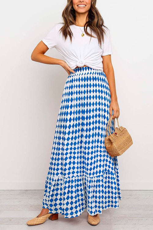 High Waist Bohemia Printed Maxi Ruffle Beach Skirt