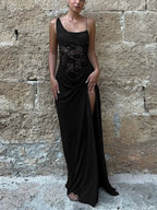 Spaghetti Strap Lace Patchwork Long Dress