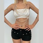 Halter metal chain beaded hollow out cut out top  | Festival Outfits Women