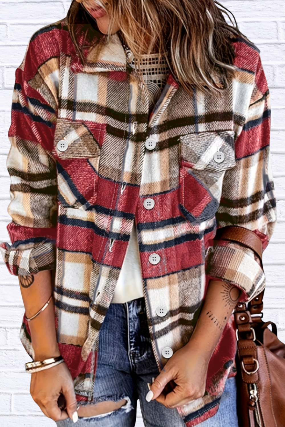 Scarlet Casual Plaid Button-Down Shacket _ Women__ Soft Brushed Plaid Jacket for Fall & Winter Layers