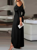 Sloping Shoulders Asymmetrical High Waist Slit Jumpsuits