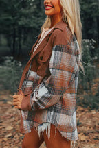 Button Up Corduroy Splice Plaid Shacket