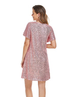 V-neck Fine Flash A Pendulum Mini&Short Dresses