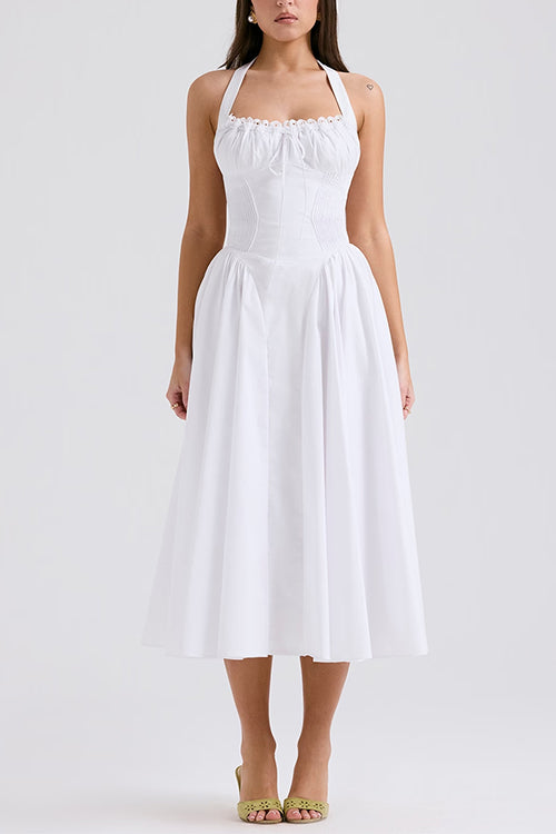 Bow Knot Halter Lace-up Swing Midi dress