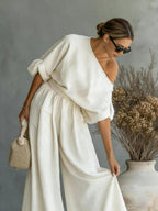 Loose-fit Off-shoulder Jacket Wide-leg Pants Set 2-piece Sets