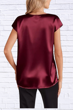 Satin V-Neck Short Sleeve Blouse