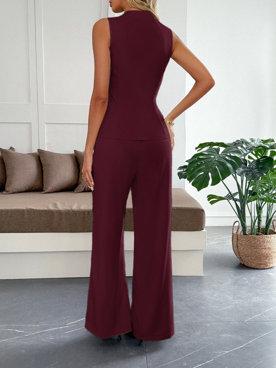 Straight-leg Trousers V-neck Top Elegant Suit 2-piece Sets