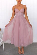 Backless Tie Waist Mesh Swing Maxi Cami Dress