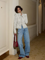 Lace Crochet Stand Collar Slim-fit Long Sleeve Sheer Top