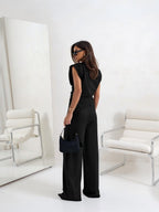 Irregular Short Sleeve Pleated Solid Color 2-piece Sets