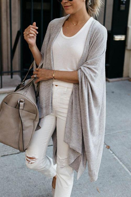 Open Front Irregular Kimo Cloak Cardigan