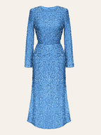 Crew Neck Long Sleeve Glitter Sequin Midi Dress