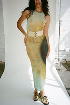 Sleeveless Gradient Tie Dye Bodycon Midi Dress