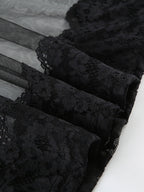 Sheer And Sexy Patchwork Mesh Lace Trim Suspender Long Dress
