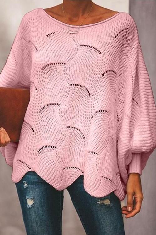 Solid Irregular Hem Lantern Sleeve Knit Sweater