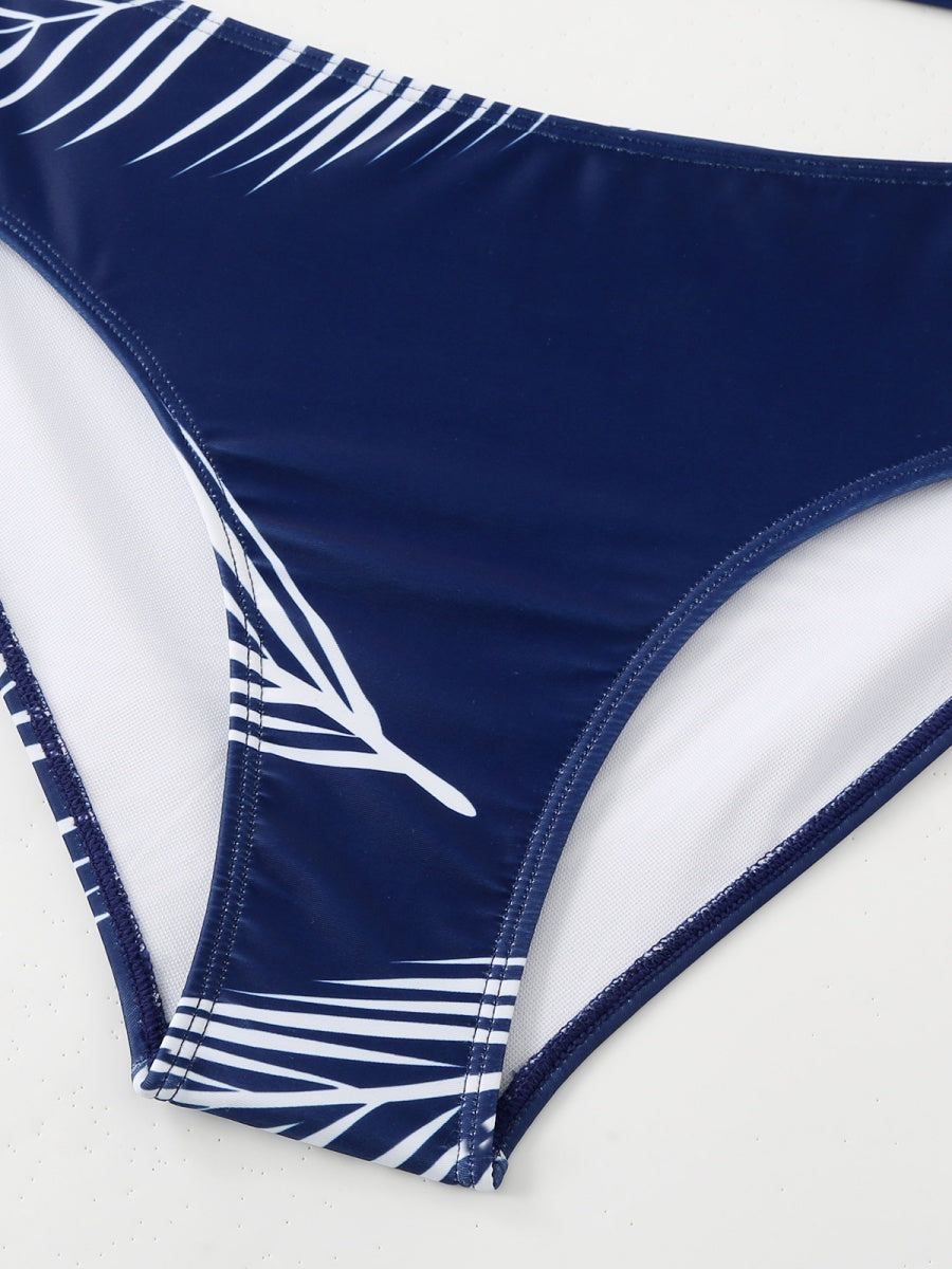 Feather Print Two-Piece Swimsuit With Sun Protection And Skirt (Three-Piece Set)