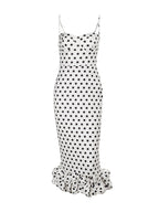 Polka Dot Fitted Ruched Skirt Midi Dress