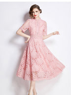 Crocheted Embroidered Lace Midi Dress