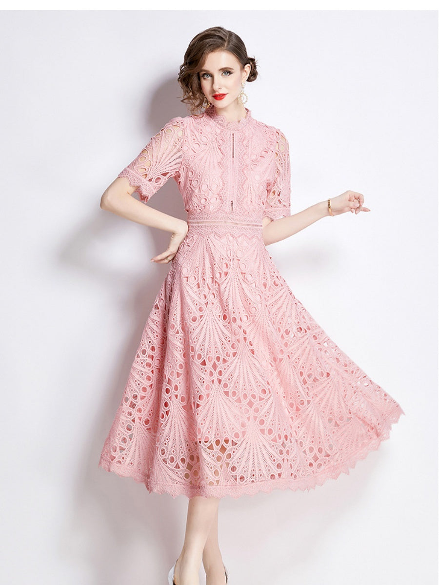 Crocheted Embroidered Lace Midi Dress
