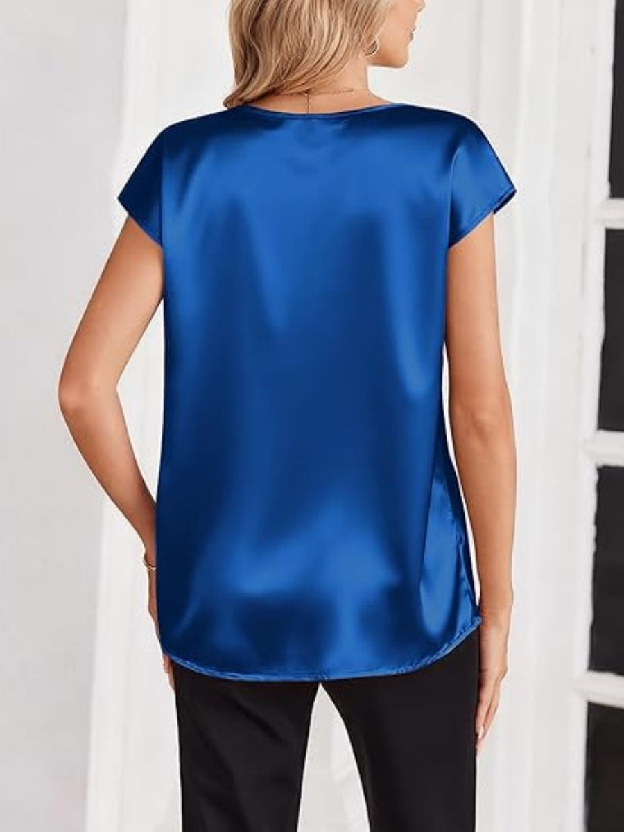 V-neck Satin Leisure Solid Color T-shirts