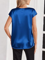 V-neck Satin Leisure Solid Color T-shirts
