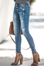 Distressed Slit Leg Ripped Skinny Jeans