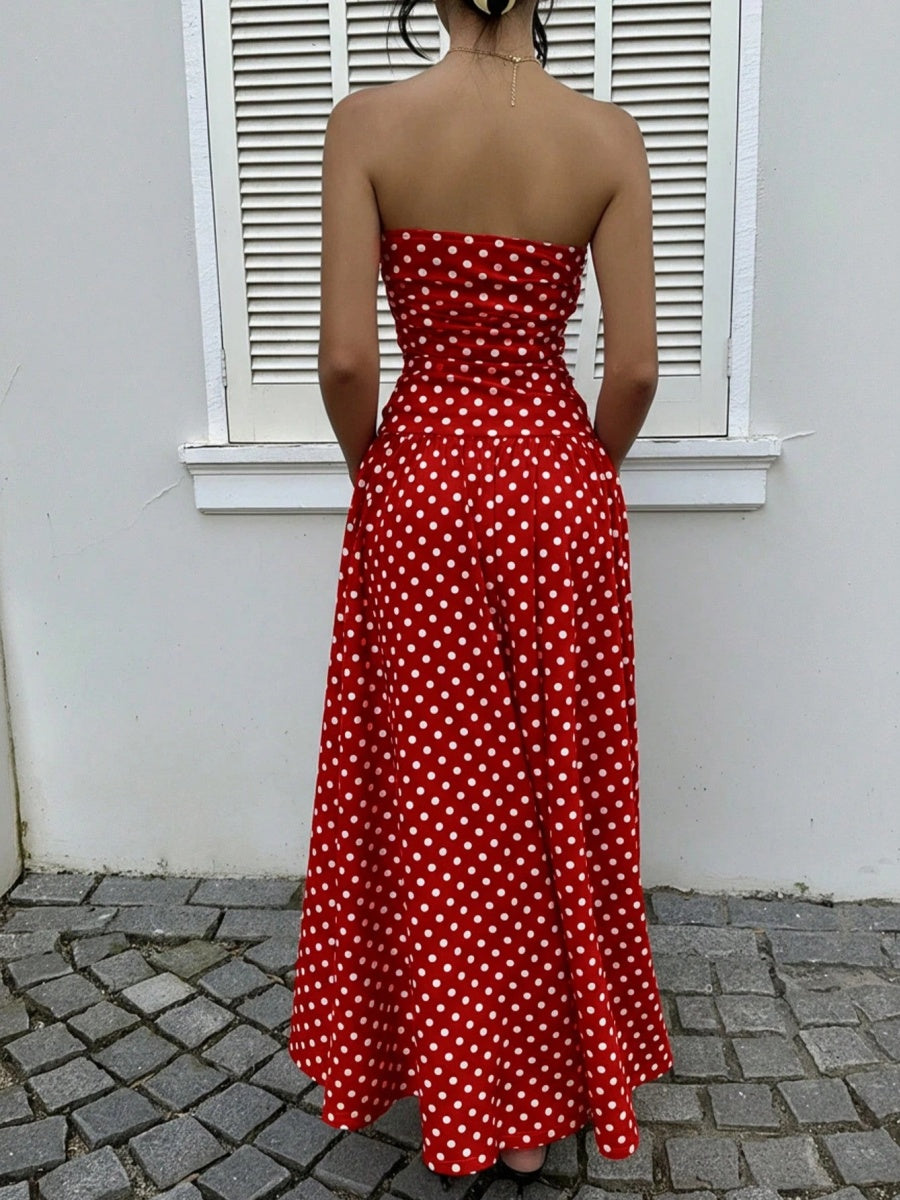 Off-shoulder Polka Dots A Grace Maxi Dresses