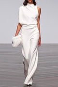 One Shoulder Waisted Wide Leg Jumpsuit