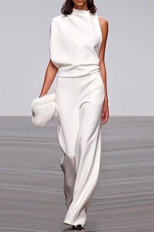 One Shoulder Waisted Wide Leg Jumpsuit