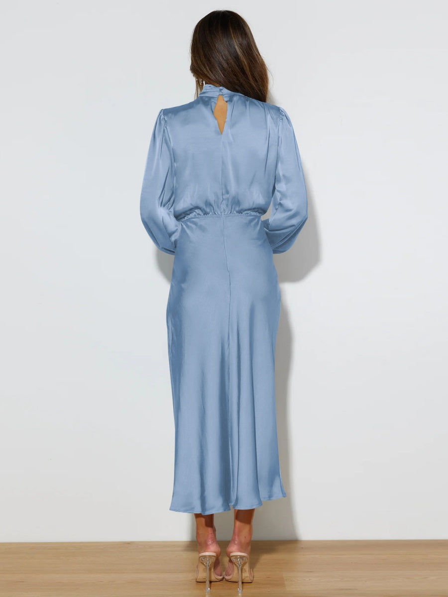 Satin Long Sleeve Zipper Solid Color Maxi Dresses