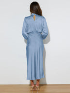 Satin Long Sleeve Zipper Solid Color Maxi Dresses