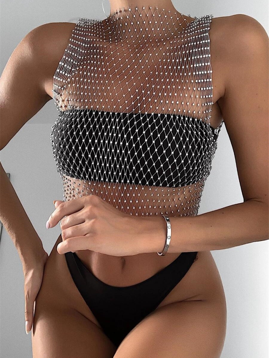 Perspective Fishing Nets Sparkling Diamond Tank Tops