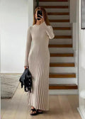 Long Sleeve Crew Neck Ribbed Knit Bodycon Maxi Dress