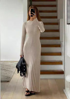 Long Sleeve Crew Neck Ribbed Knit Bodycon Maxi Dress