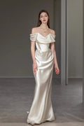 Elegant Off Shoulder Strap White Bridal Formal Dress