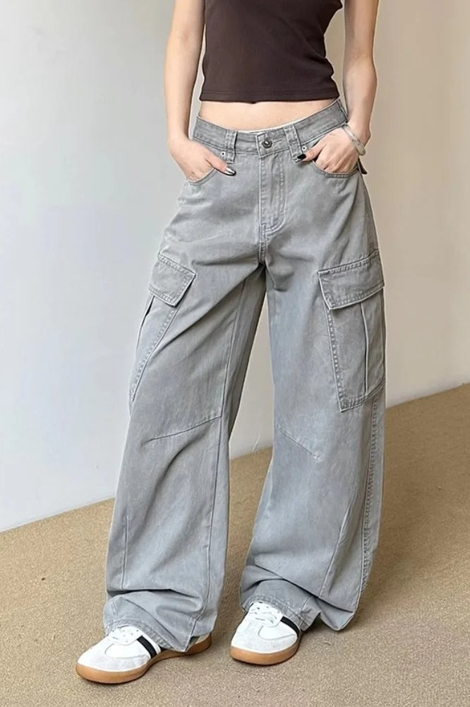 Vintage Grey Wide Leg Cargo Jeans