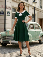 Contrast Peter Pan Collar A-line Summer Swing Midi Dress For Women 2026