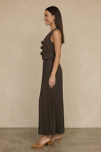 3D Floral Vest Pleated Maxi Skirt Set