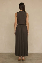 3D Floral Vest Pleated Maxi Skirt Set