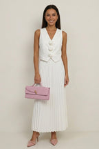 3D Floral Vest Pleated Maxi Skirt Set